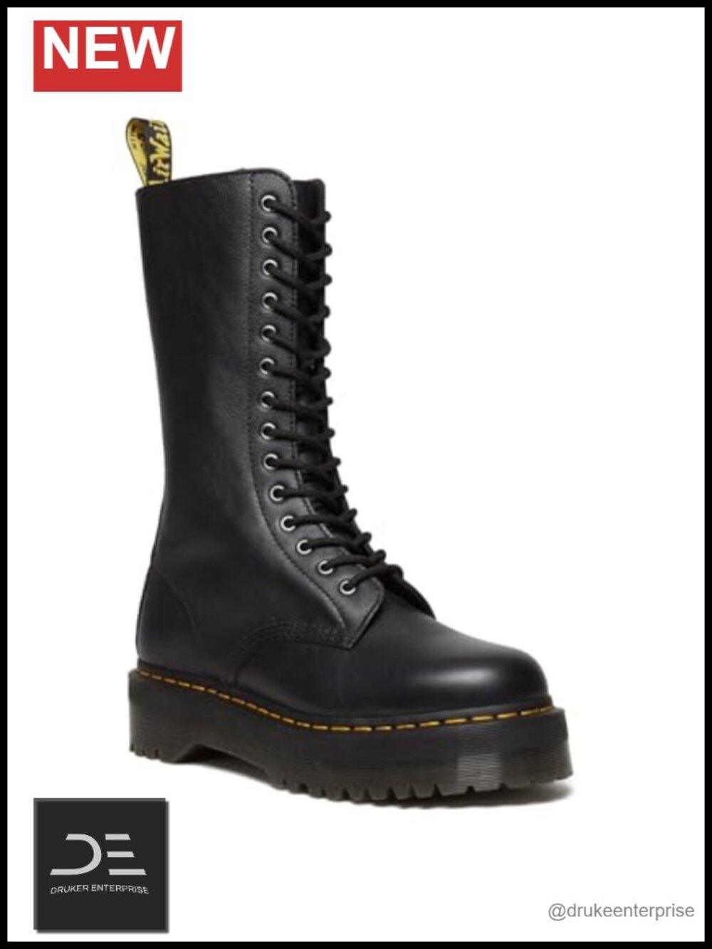 Leather Lace-Up Platform Boots with Side Zipper
